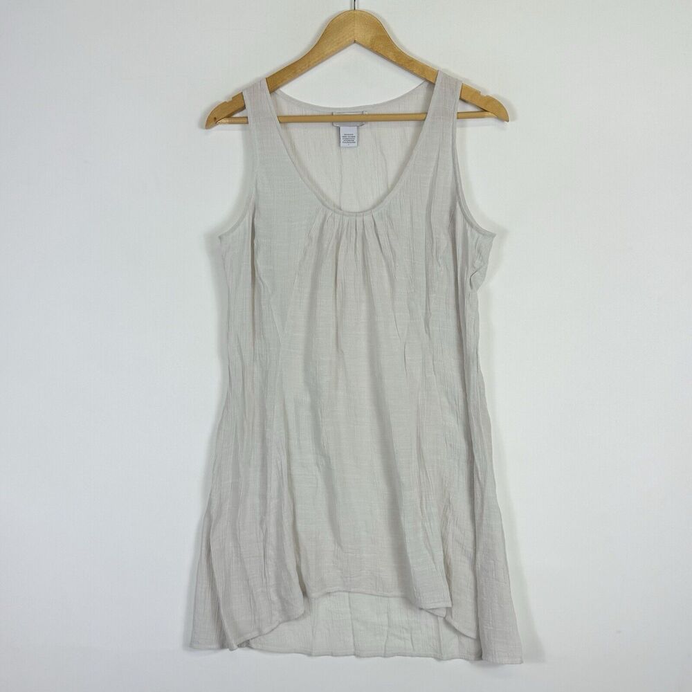 Soft Surroundings Top Women Large Beige Crinkle Flowy Breezy Coastal Lagenlook - Picture 1 of 6